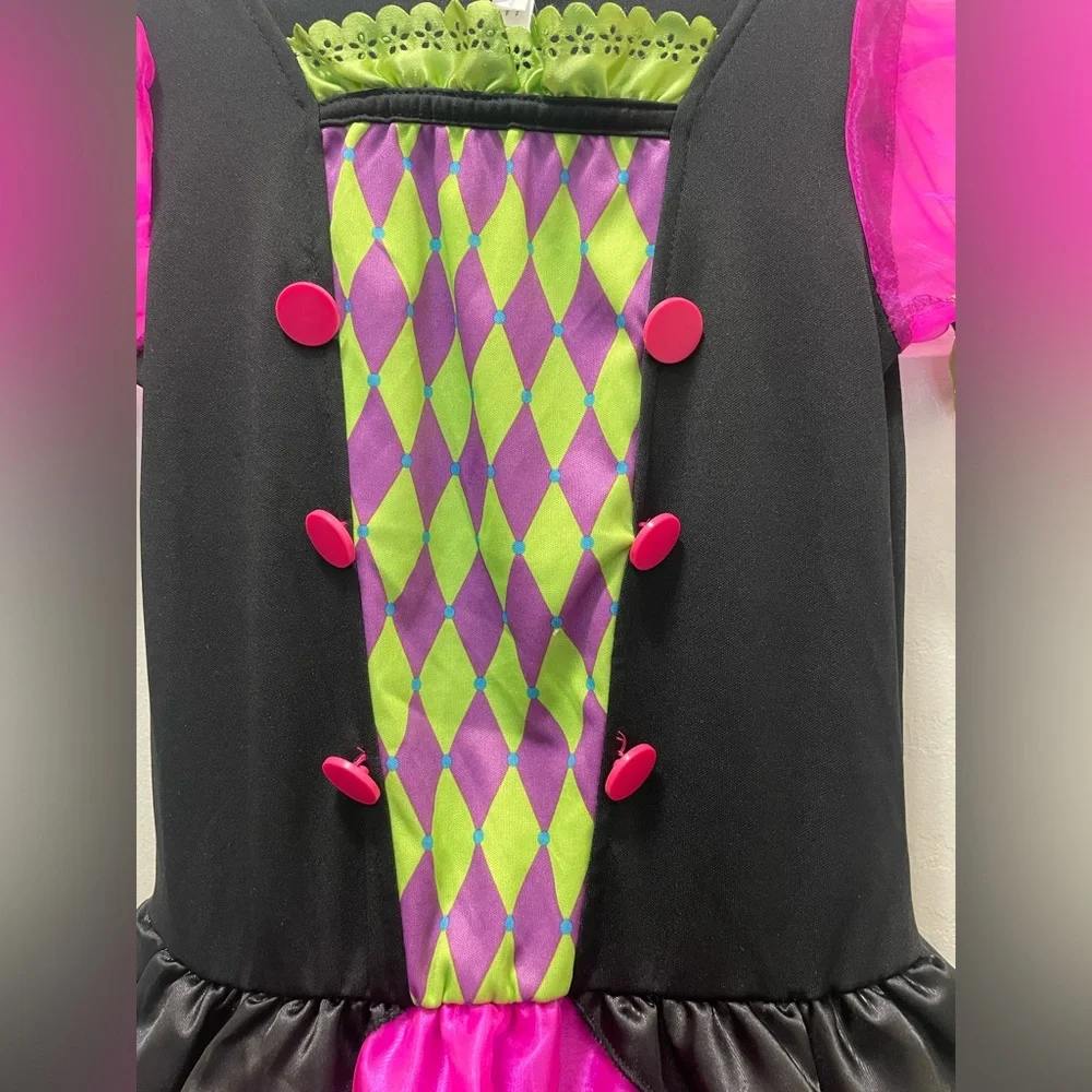 Disney Alice in Wonderland Mad Hatter Girls Costume Dress Pink‎ Green 8/10 Tulle